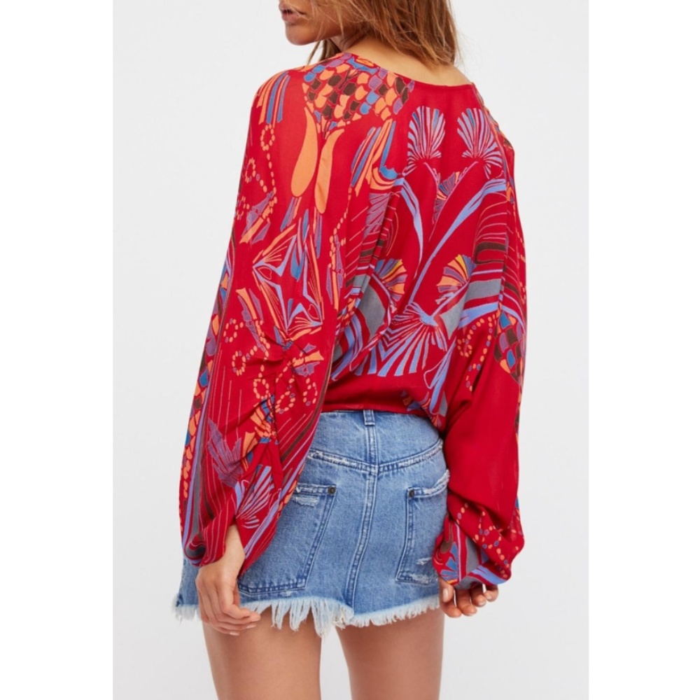 Free People Red Boho Beneath The Sea Lightweight Blouse - Picture 2 of 9